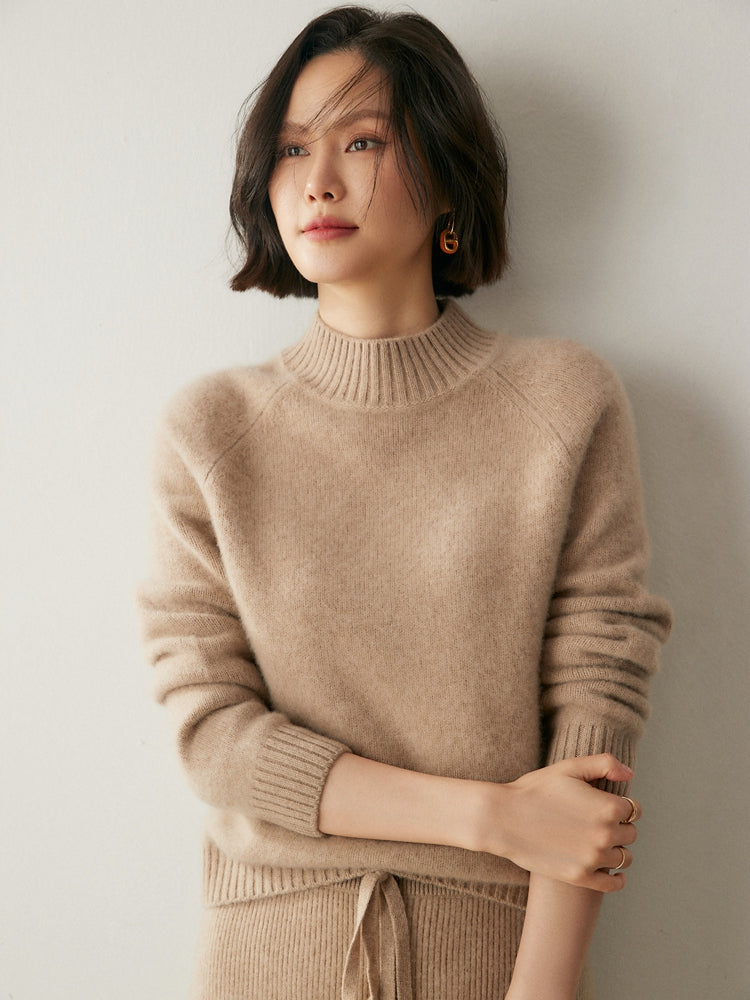 Addonee High Quality Mock-Neck 100% Cashmere Thick Sweater Women's Pullover Loose Warm Comfort Tops Clothing