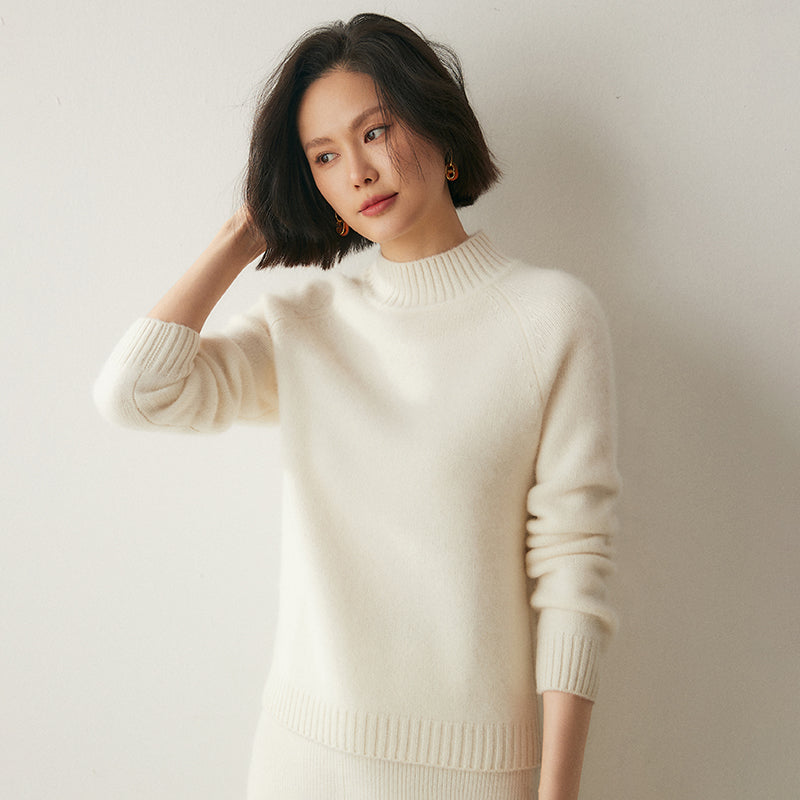 Addonee High Quality Mock-Neck 100% Cashmere Thick Sweater Women's Pullover Loose Warm Comfort Tops Clothing