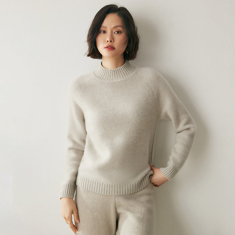 Addonee High Quality Mock-Neck 100% Cashmere Thick Sweater Women's Pullover Loose Warm Comfort Tops Clothing