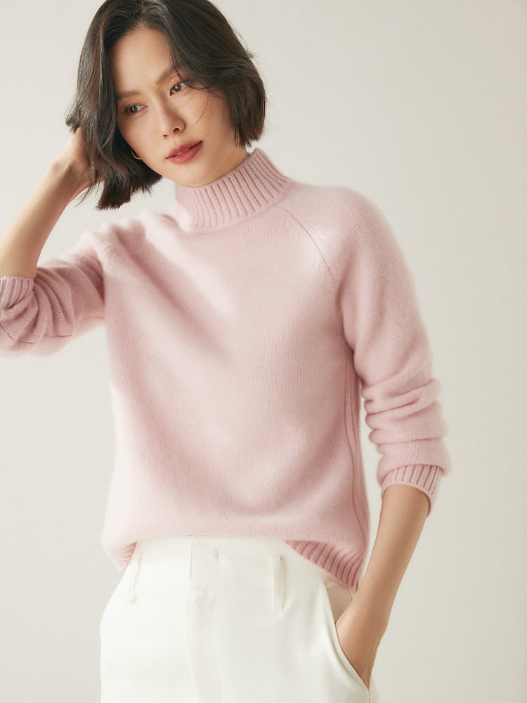 Addonee High Quality Mock-Neck 100% Cashmere Thick Sweater Women's Pullover Loose Warm Comfort Tops Clothing