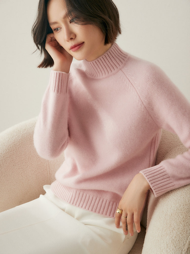 Addonee High Quality Mock-Neck 100% Cashmere Thick Sweater Women's Pullover Loose Warm Comfort Tops Clothing