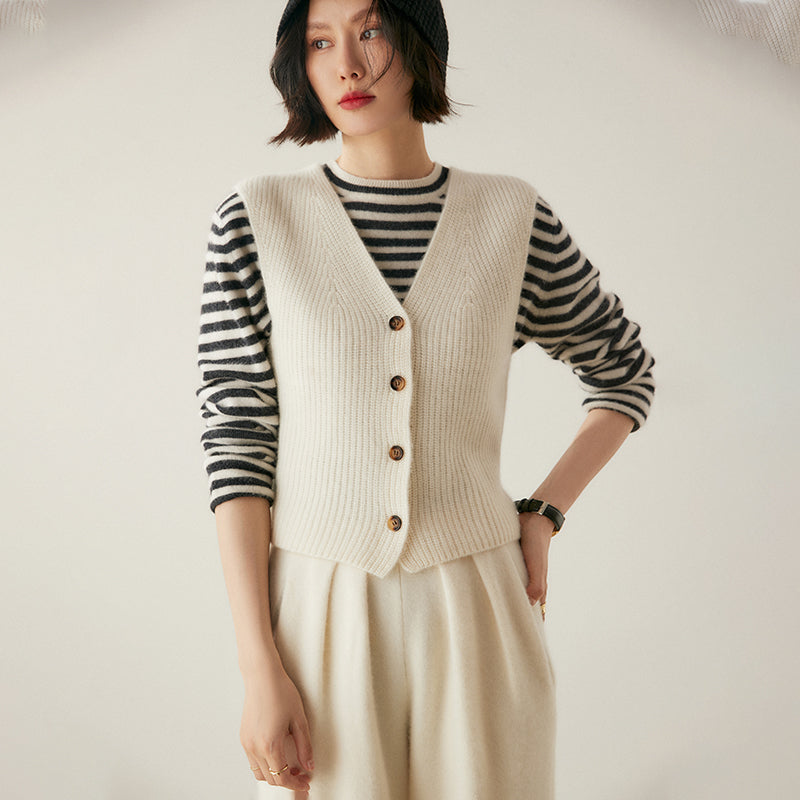 ADDONEE Autumn Winter Alxa Cashmere Sweater Knitwear Elegant Comfort Cardigan Vest Warm Clothing Tops