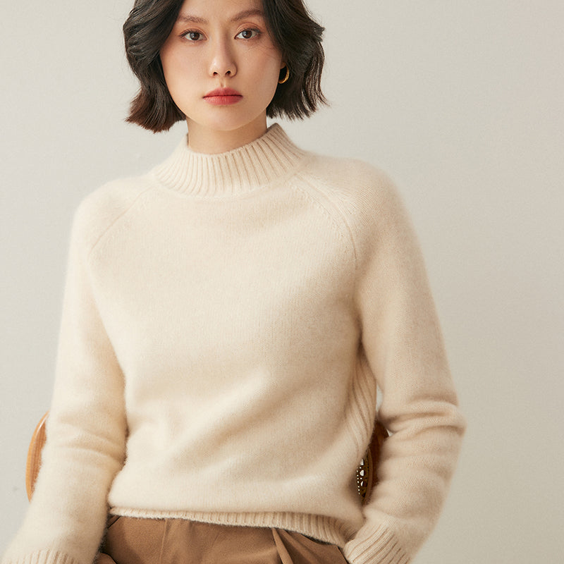 Addonee High Quality Mock-Neck 100% Cashmere Thick Sweater Women's Pullover Loose Warm Comfort Tops Clothing