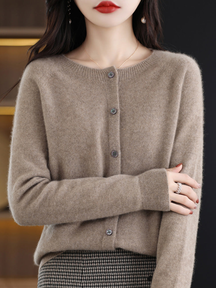 Fashion Women 100% Merino Wool Cardigans Cashmere Sweater Autumn Winter O-neck Long Sleeve Knitwear Female Basic Clothing Tops