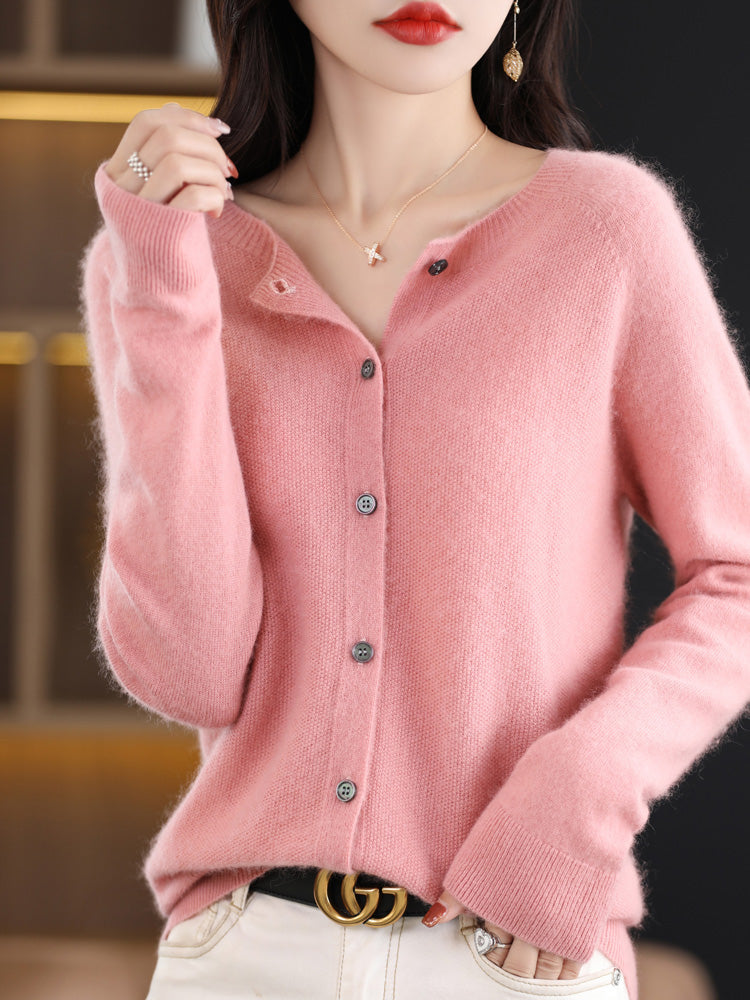 Fashion Women 100% Merino Wool Cardigans Cashmere Sweater Autumn Winter O-neck Long Sleeve Knitwear Female Basic Clothing Tops