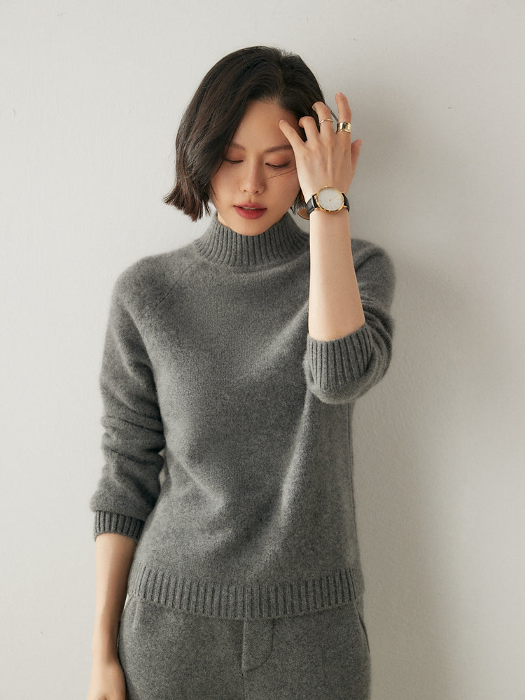 Addonee High Quality Mock-Neck 100% Cashmere Thick Sweater Women's Pullover Loose Warm Comfort Tops Clothing