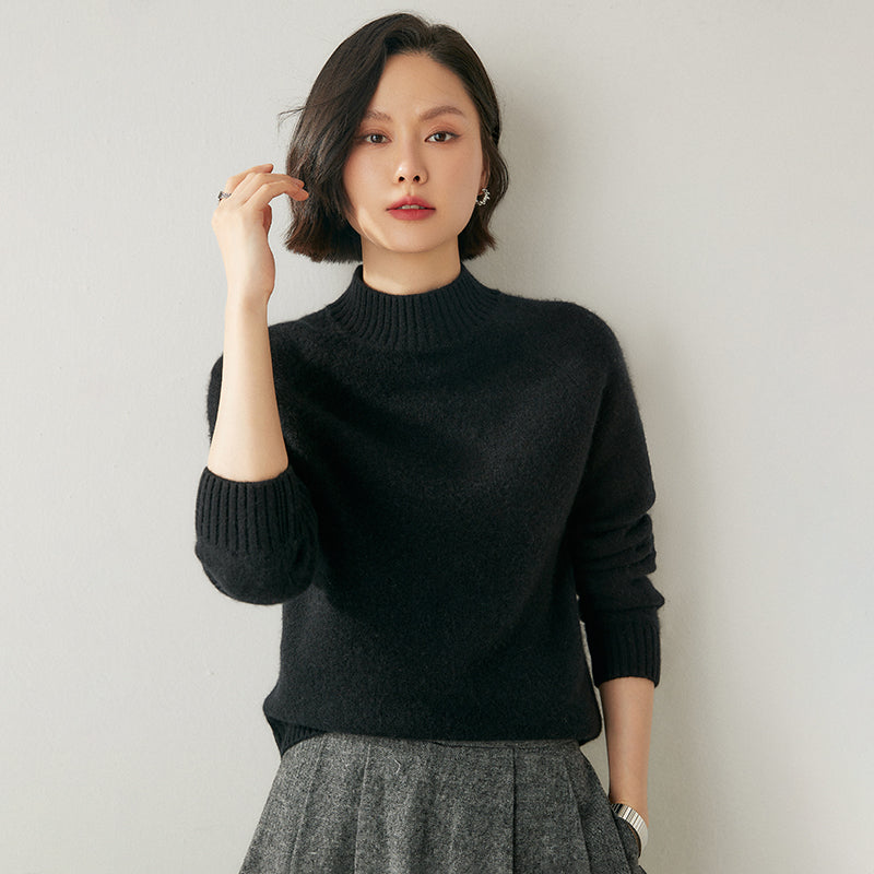 Addonee High Quality Mock-Neck 100% Cashmere Thick Sweater Women's Pullover Loose Warm Comfort Tops Clothing