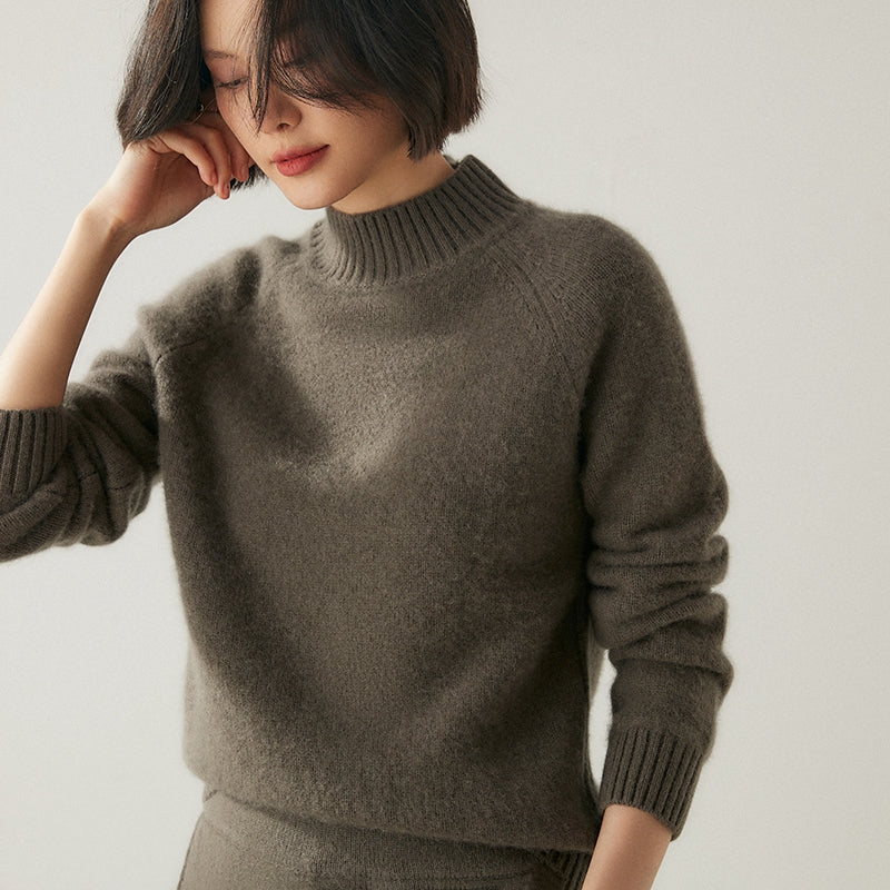 Addonee High Quality Mock-Neck 100% Cashmere Thick Sweater Women's Pullover Loose Warm Comfort Tops Clothing