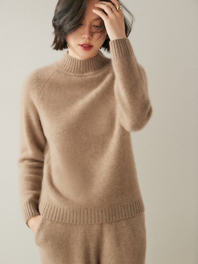 Addonee High Quality Mock-Neck 100% Cashmere Thick Sweater Women's Pullover Loose Warm Comfort Tops Clothing