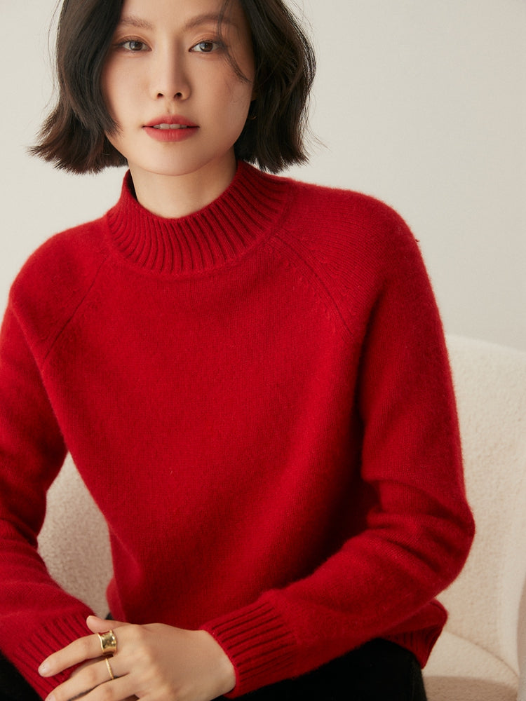 Addonee High Quality Mock-Neck 100% Cashmere Thick Sweater Women's Pullover Loose Warm Comfort Tops Clothing